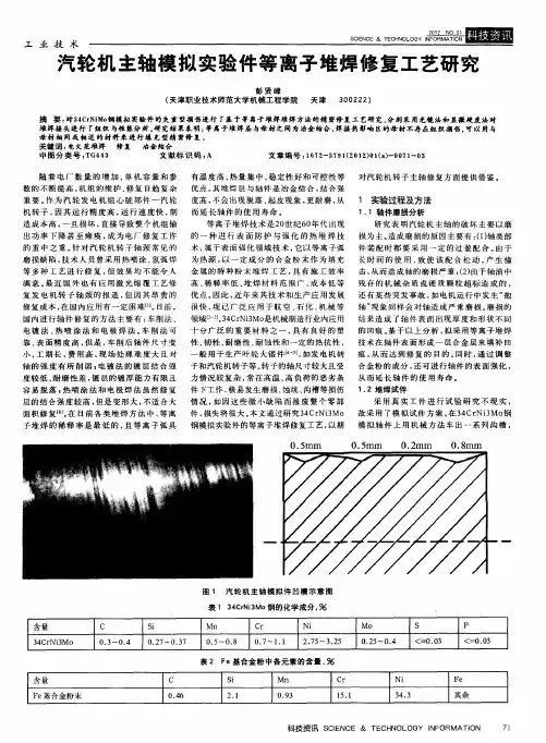 汽轮机主轴模拟实验件等离子堆焊修复工艺研究