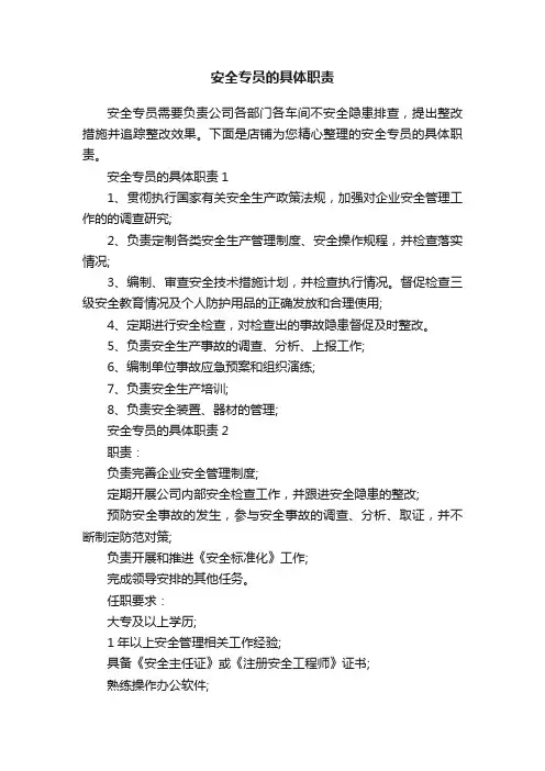 安全专员的具体职责