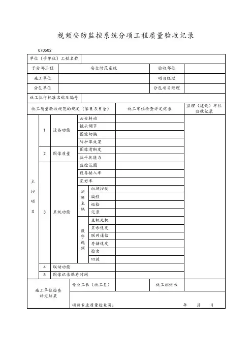 视频安防监控系统分项工程质量验收记录表