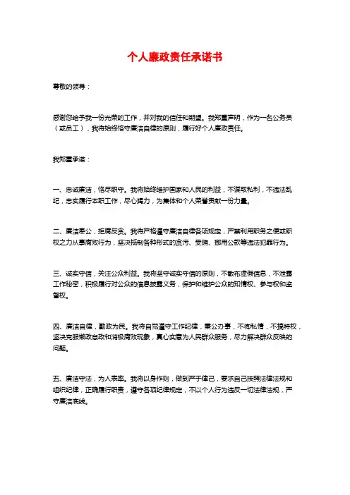 个人廉政责任承诺书