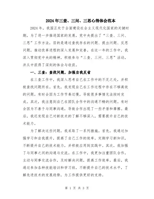 2024年三查、三问、三思心得体会范本