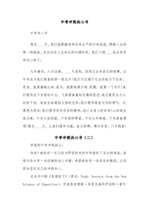 中考冲刺决心书（四篇）