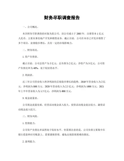 财务尽职调查报告