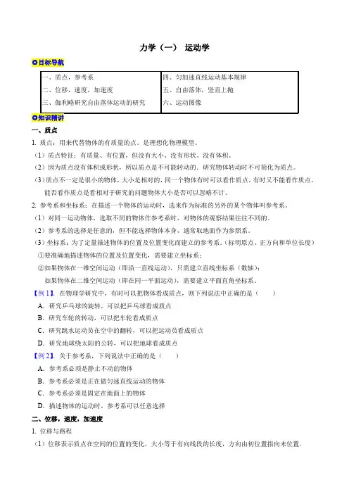 上海市高二下学期合格考总复习1运动学(原卷版)