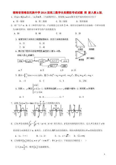 湖南省保靖县民族中学高三数学全真模拟考试试题 理 新