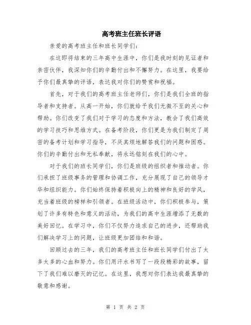 高考班主任班长评语