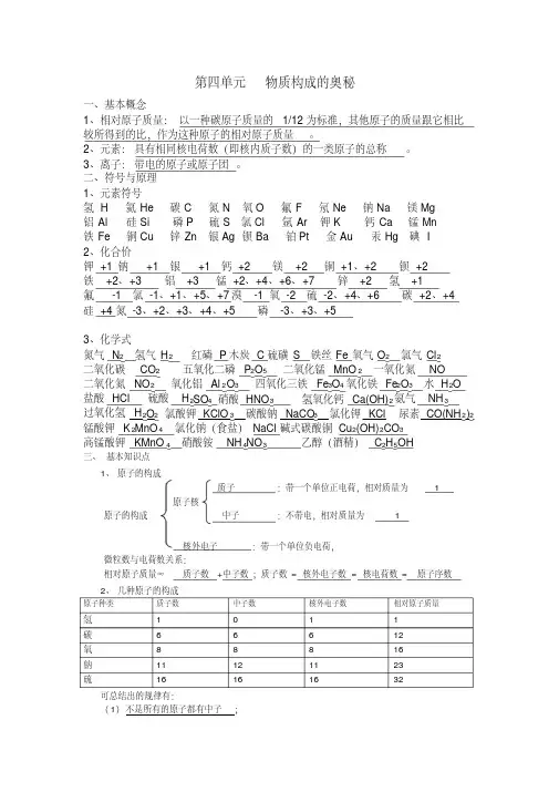 第四单元物质构成的奥秘知识点复习