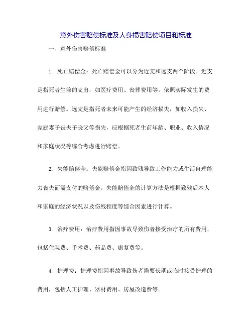 意外伤害赔偿标准 人身损害赔偿项目和标准