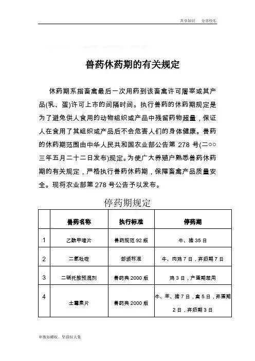 兽药休药期的有关规定52861