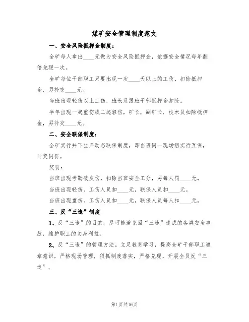 煤矿安全管理制度范文（六篇）
