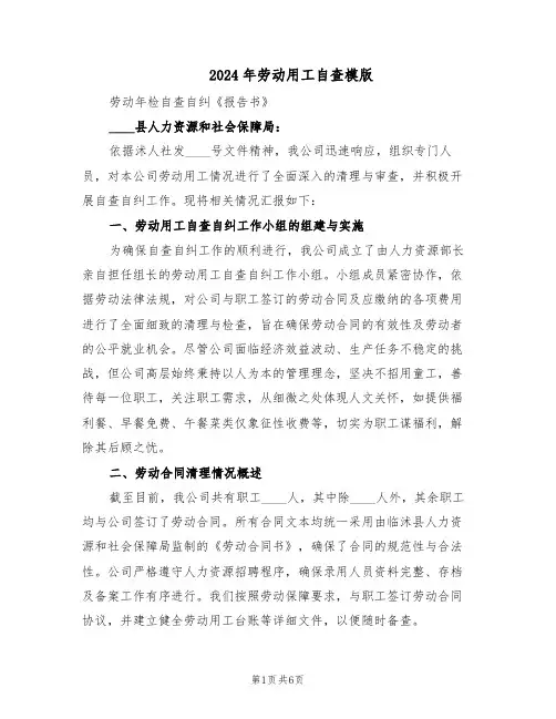 2024年劳动用工自查模版(3篇)