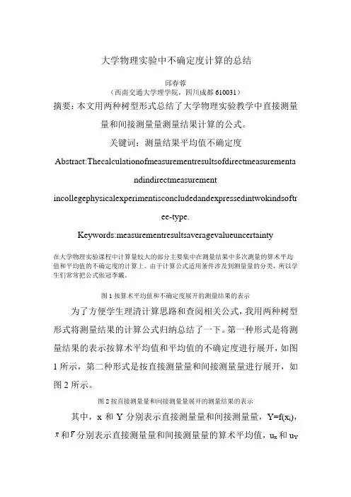 大学物理实验中不确定度计算的总结