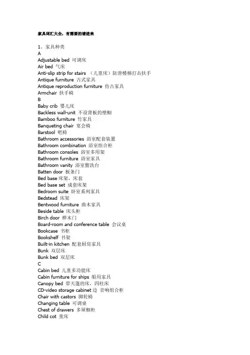家具词汇大全