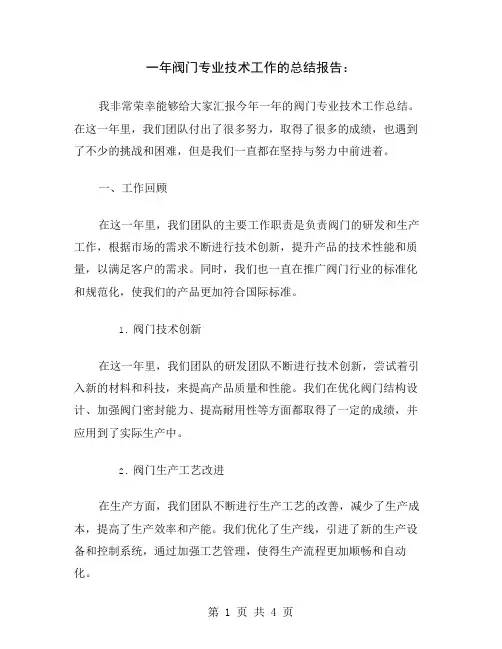 一年阀门专业技术工作的总结报告