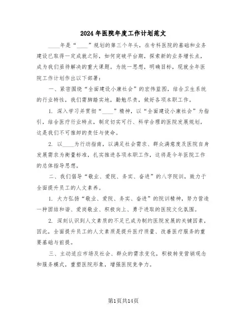 2024年医院年度工作计划范文（6篇）
