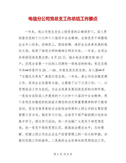 电信分公司党总支工作总结工作要点