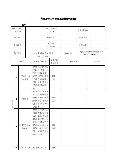 内墙龙骨工程检验批质量验收记录