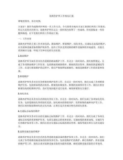 道路养护所工作情况汇报