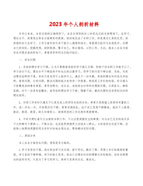 2023年个人剖析材料