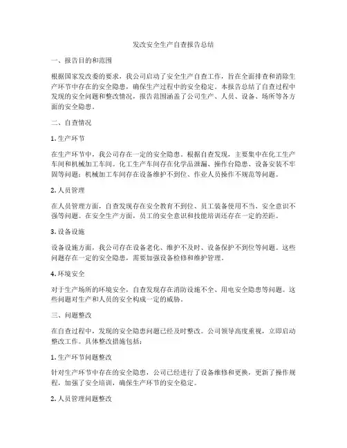 发改安全生产自查报告总结