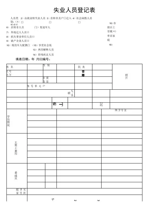 失业人员登记表