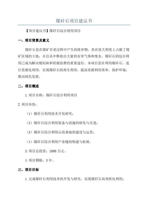 煤矸石项目建议书