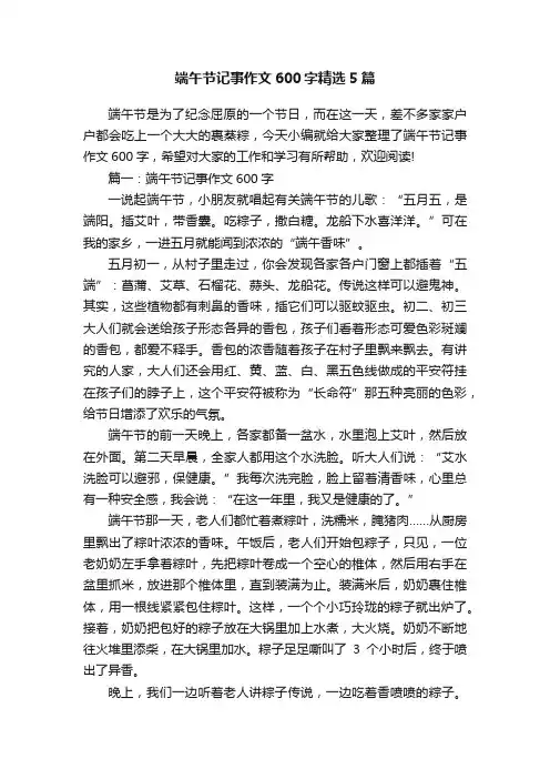 端午节记事作文600字精选5篇