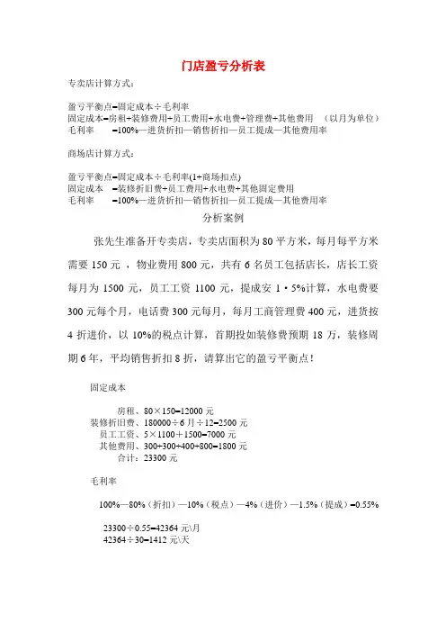 门店盈亏平衡分析