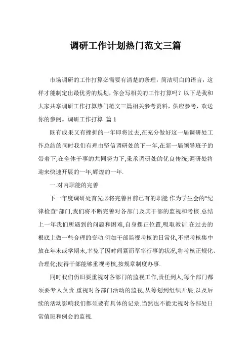 调研工作计划热门范文三篇