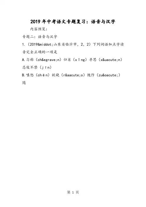 中考语文专题复习：语音与汉字-精选文档