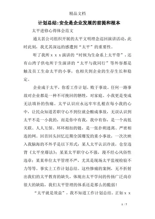 计划总结-安全是企业发展的前提和根本