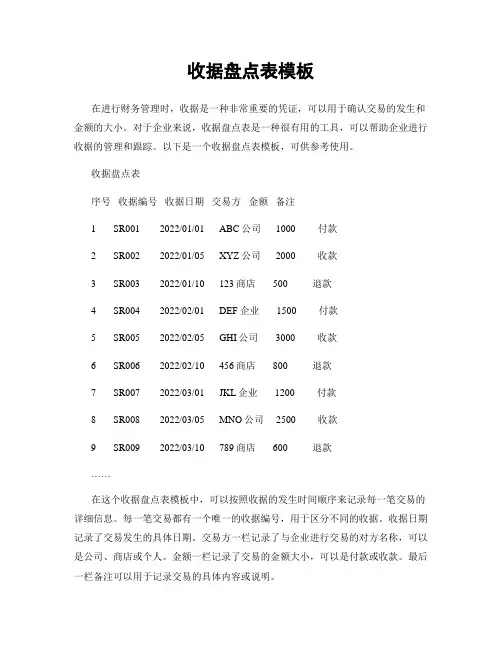 收据盘点表模板