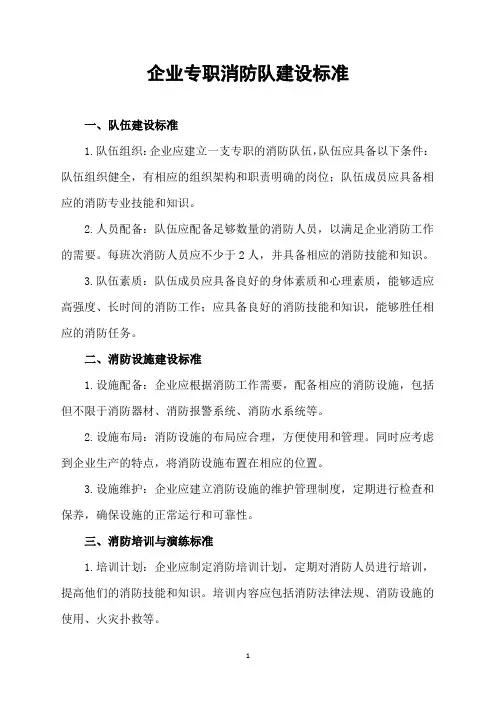 企业专职消防队建设标准