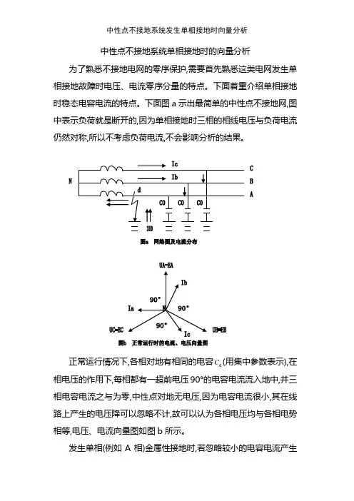 中性点不接地系统发生单相接地时向量分析