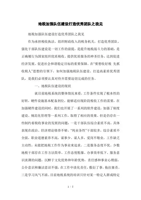 地税加强队伍建设打造优秀团队之我见