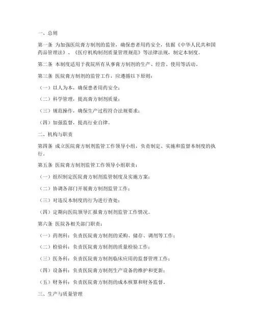 医院膏方制剂监管制度范本