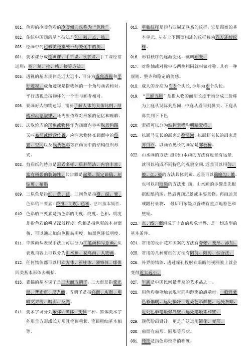 高中、初中美术教师招聘专业知识要点总结