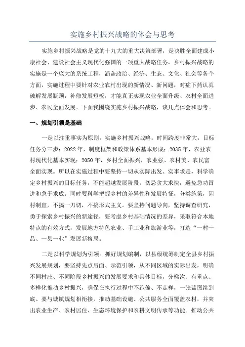 实施乡村振兴战略的体会与思考