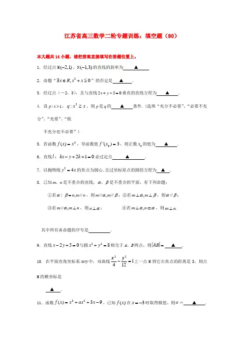江苏省高三数学二轮 专题训练 填空题(90)