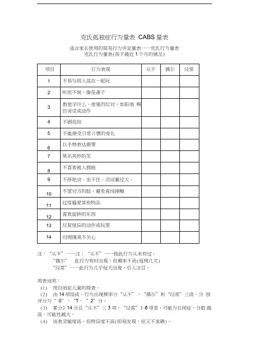 克氏孤独症行为量表-CABS量表