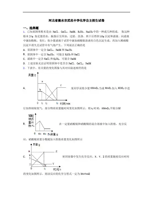 河北省衡水市武邑中学化学自主招生试卷