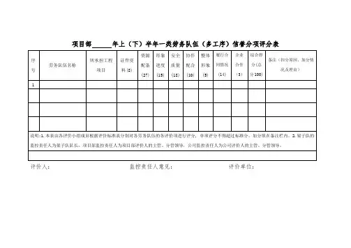 劳务队伍(多工序)信誉分项评分表