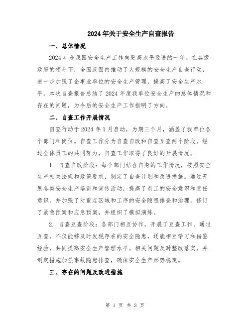 2024年关于安全生产自查报告