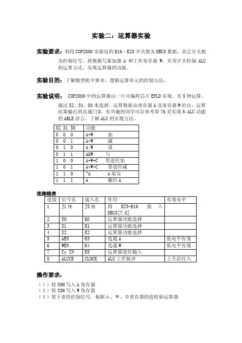 实验二运算器实验