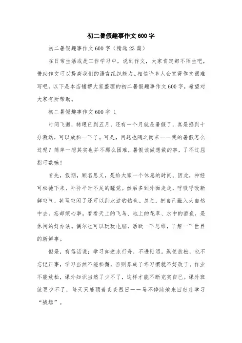 初二暑假趣事作文600字