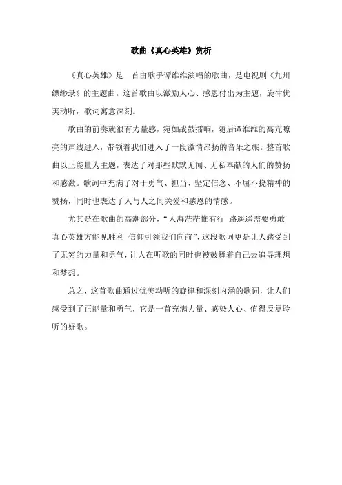歌曲《真心英雄》赏析