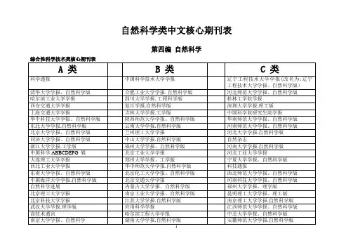 自然科学类中文核心期刊表(A、B、C分类等)[1]