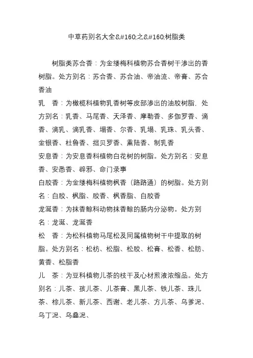 中草药别名大全之树脂类