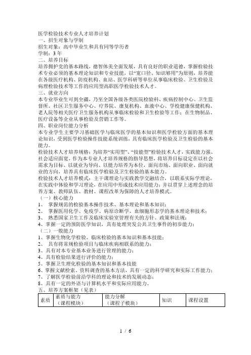医学检验技术专业人才培养方案