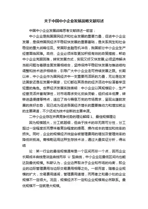 关于中国中小企业发展战略文献综述